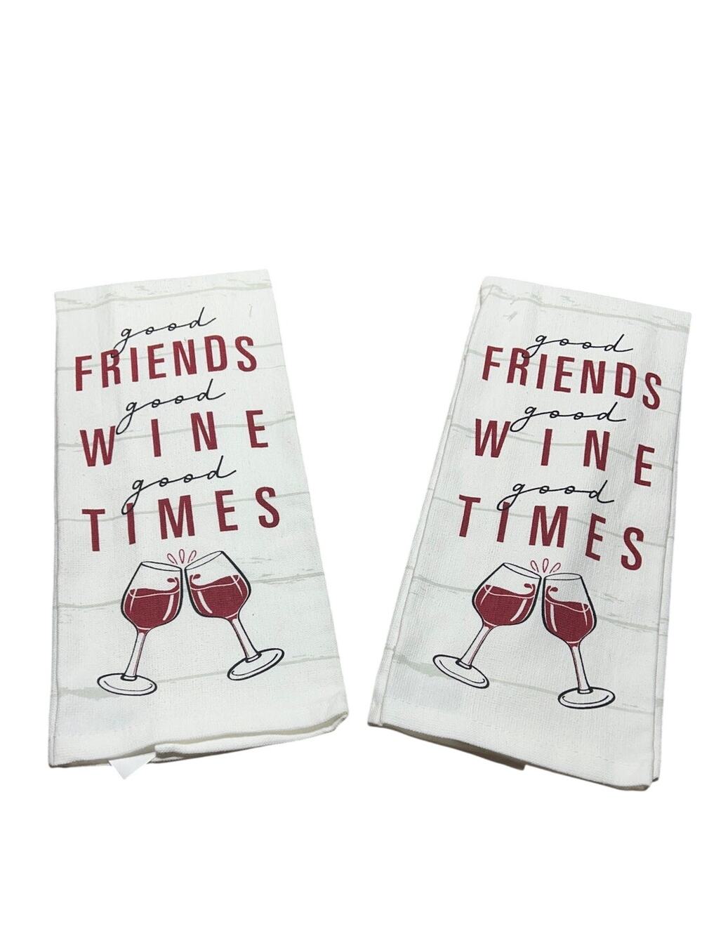 NWOT Cuisinart Kitchen towels Good Friends Good Wine Good Times set of 2